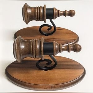 Vintage Turned Wood & Wrought Iron Wall Scounces - Candle Holders